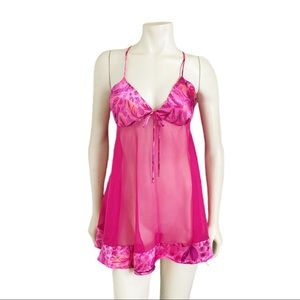 Vintage y2k babydoll slip pink floral semi sheer